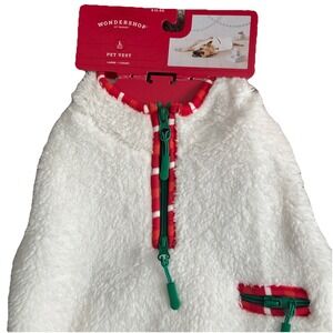 NWT Pet Dog Sweater Large Ivory Sherpa Red Trim Green Zippers Wondershop Target